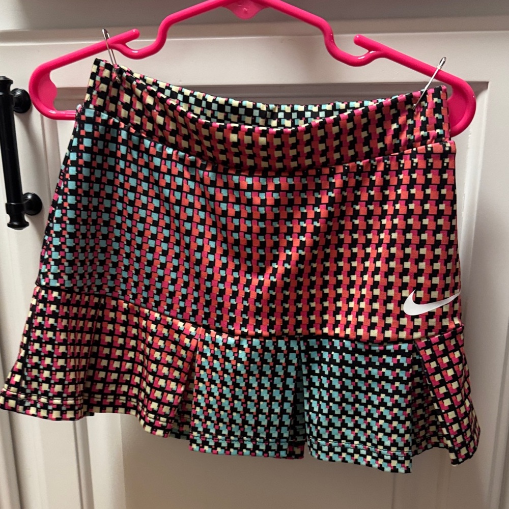 Nike Pink, Black & Turquoise Checkered Skater Tennis Skirt and white Nike shirt